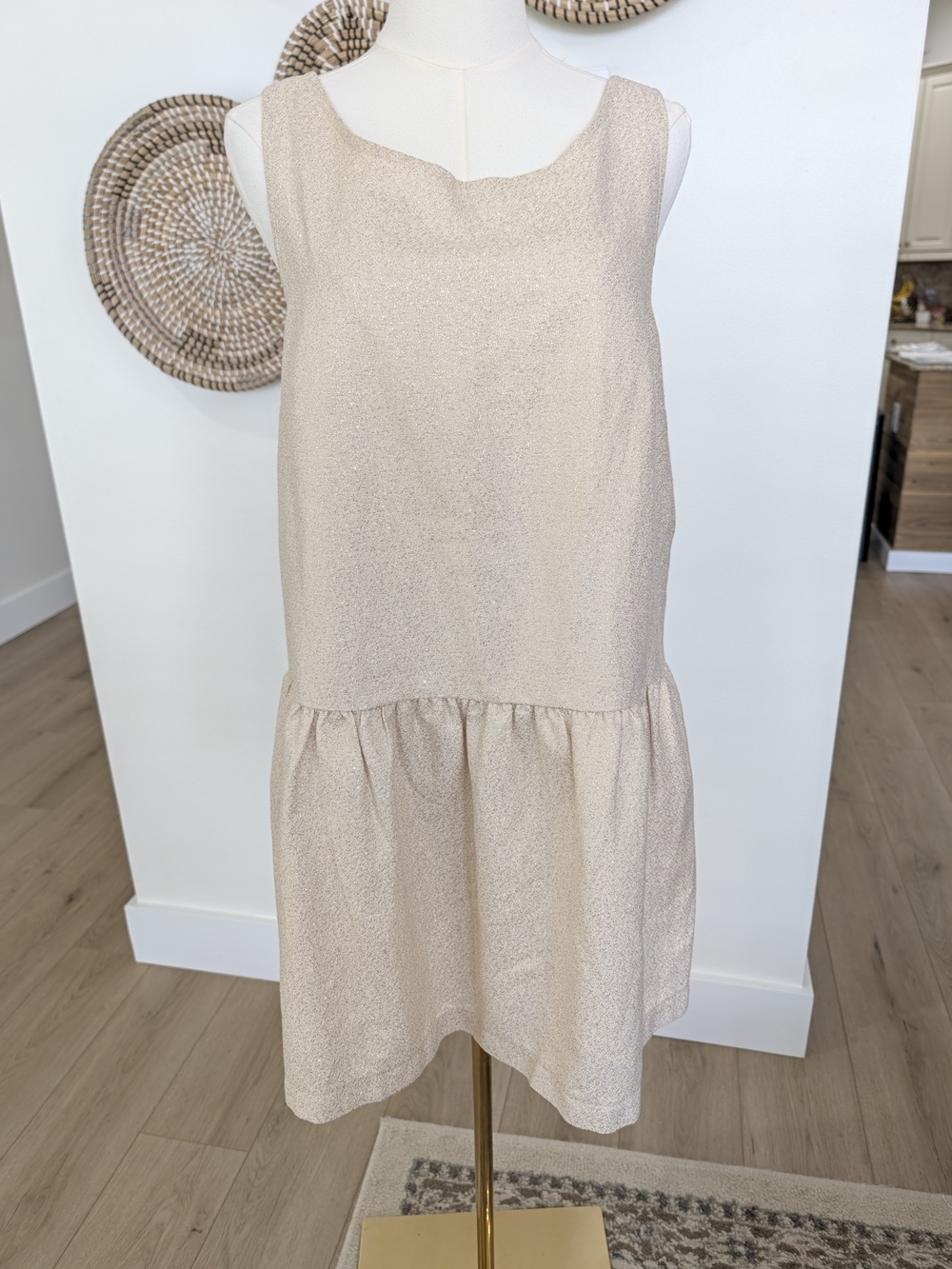 Sézane Metallic Gold Lizzie Drop Waist Shift Dress Sz 42 US 10-12
